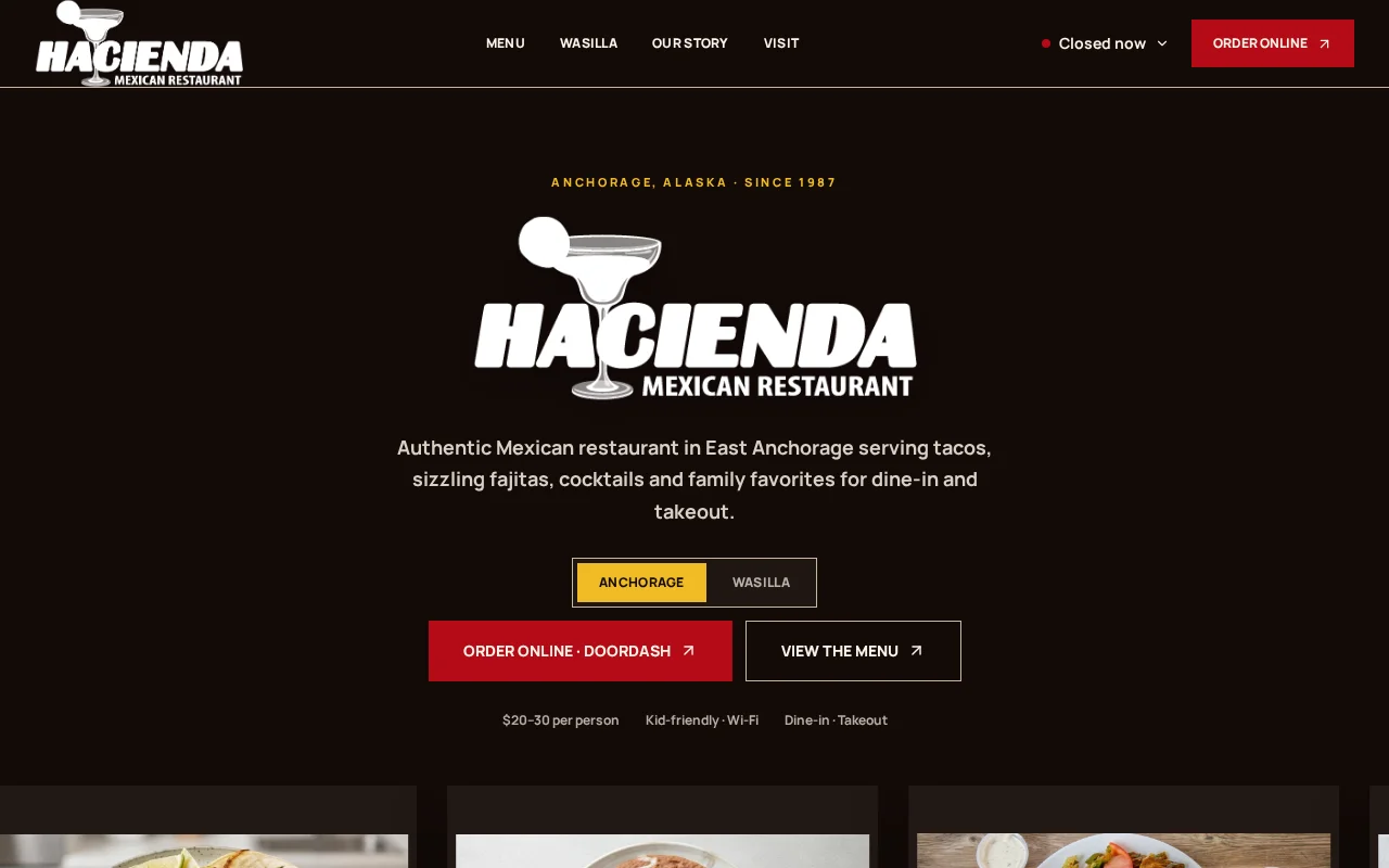 Hacienda Mexican Restaurant website