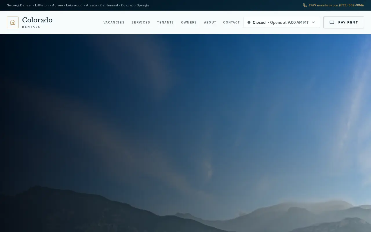 Colorado Property Rentals website on a laptop