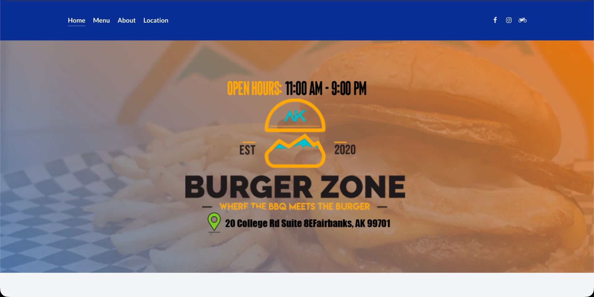 AK Burger Zone old website before the redesign