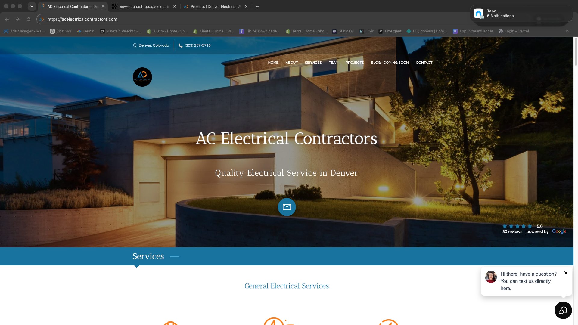 AC Electrical Contractors old website before the redesign