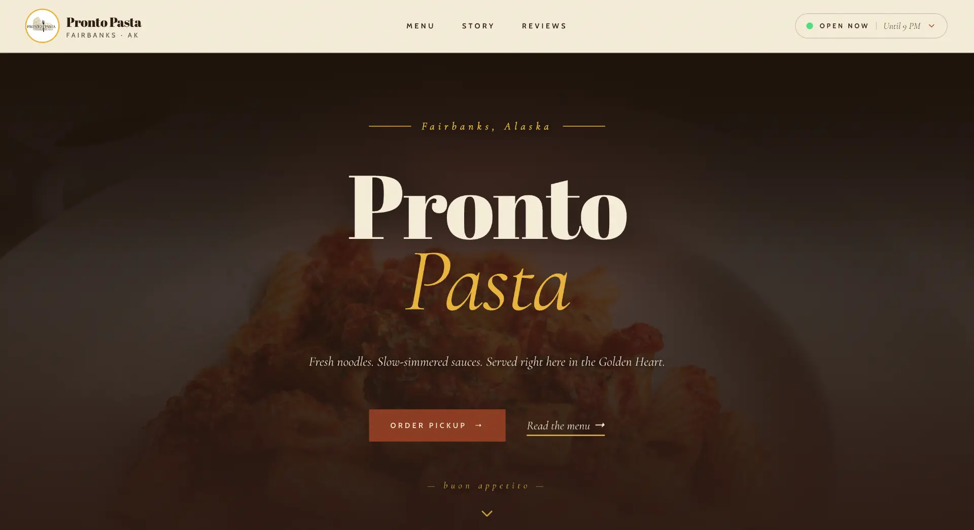 Pronto Pasta website