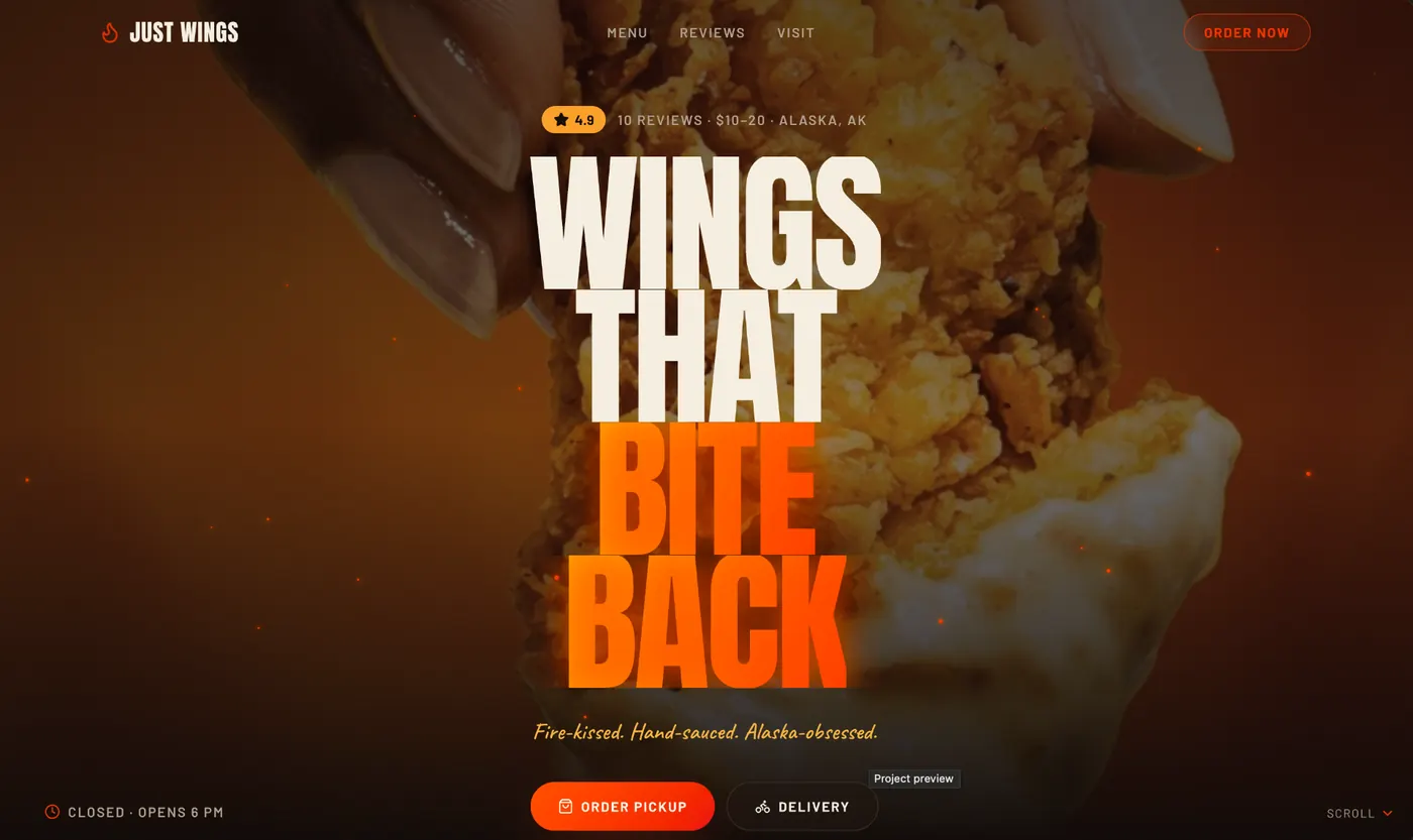 Just Wings website
