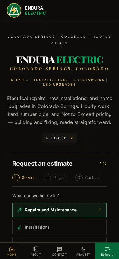 Endura Electric website on a phone