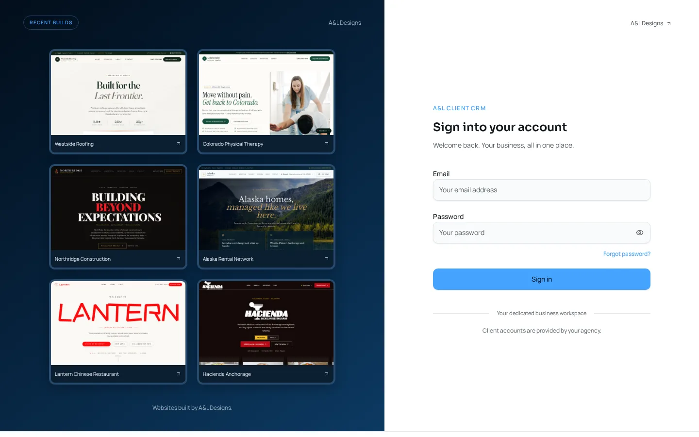 A&L Client CRM sign-in page