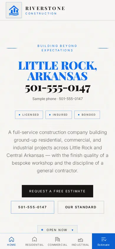 Riverstone Construction website on a phone