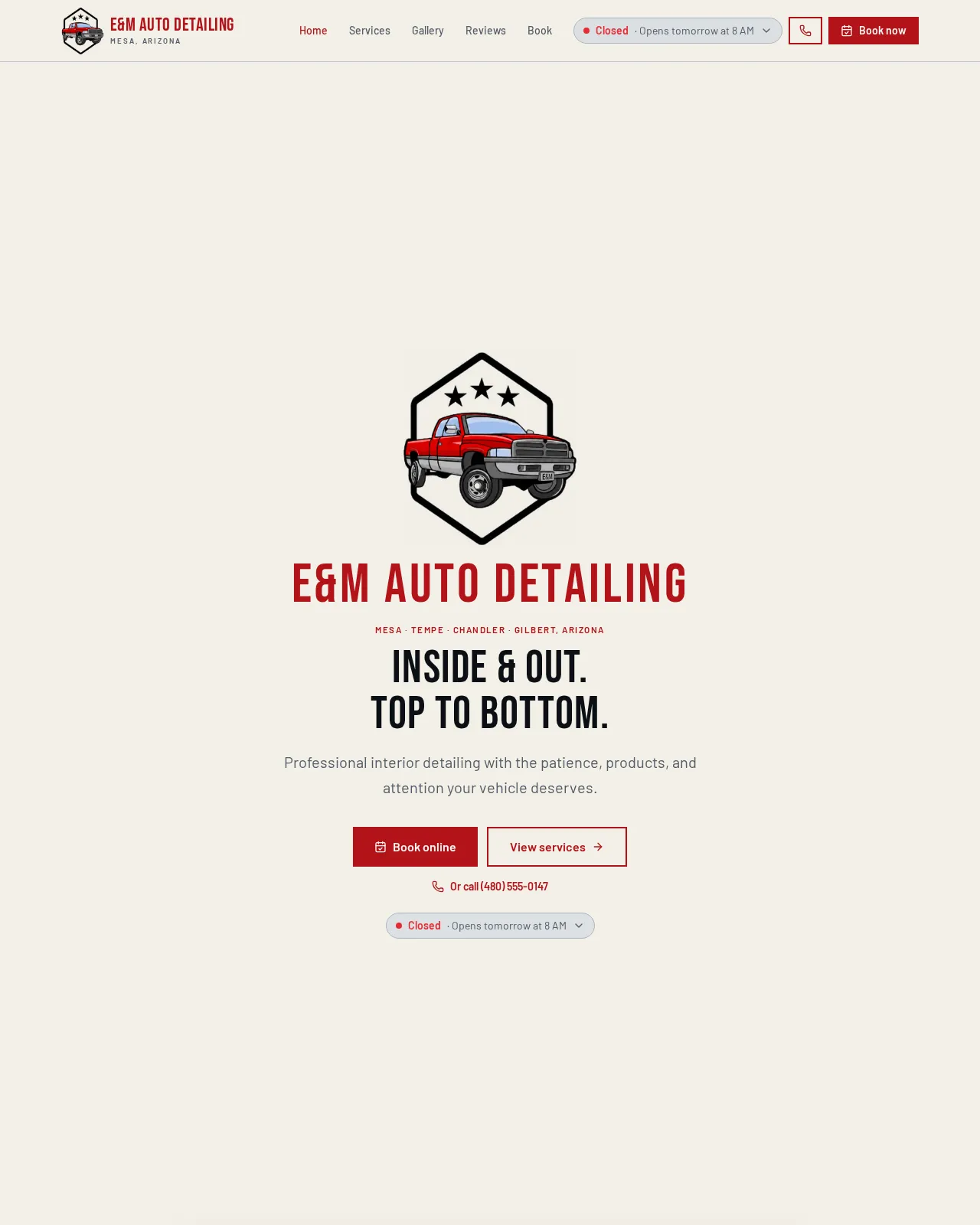 E&M Details website on a laptop