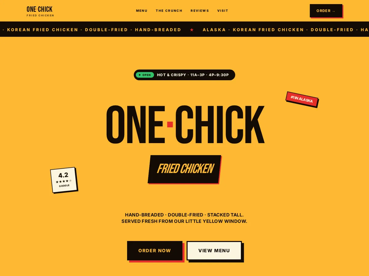 One Chick Fried Chicken website on a laptop